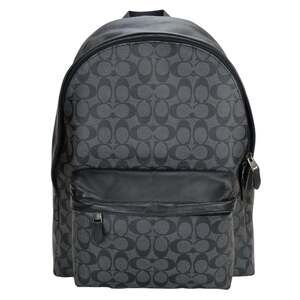 Coach Signature Backpack F55398 Leather Daypack in Black and Dark Gray, Men's